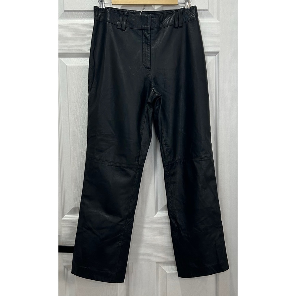 Tommy Hilfiger 100% Leather Pants Size 8 Navy Blue Y2K Vintage Moto Grunge